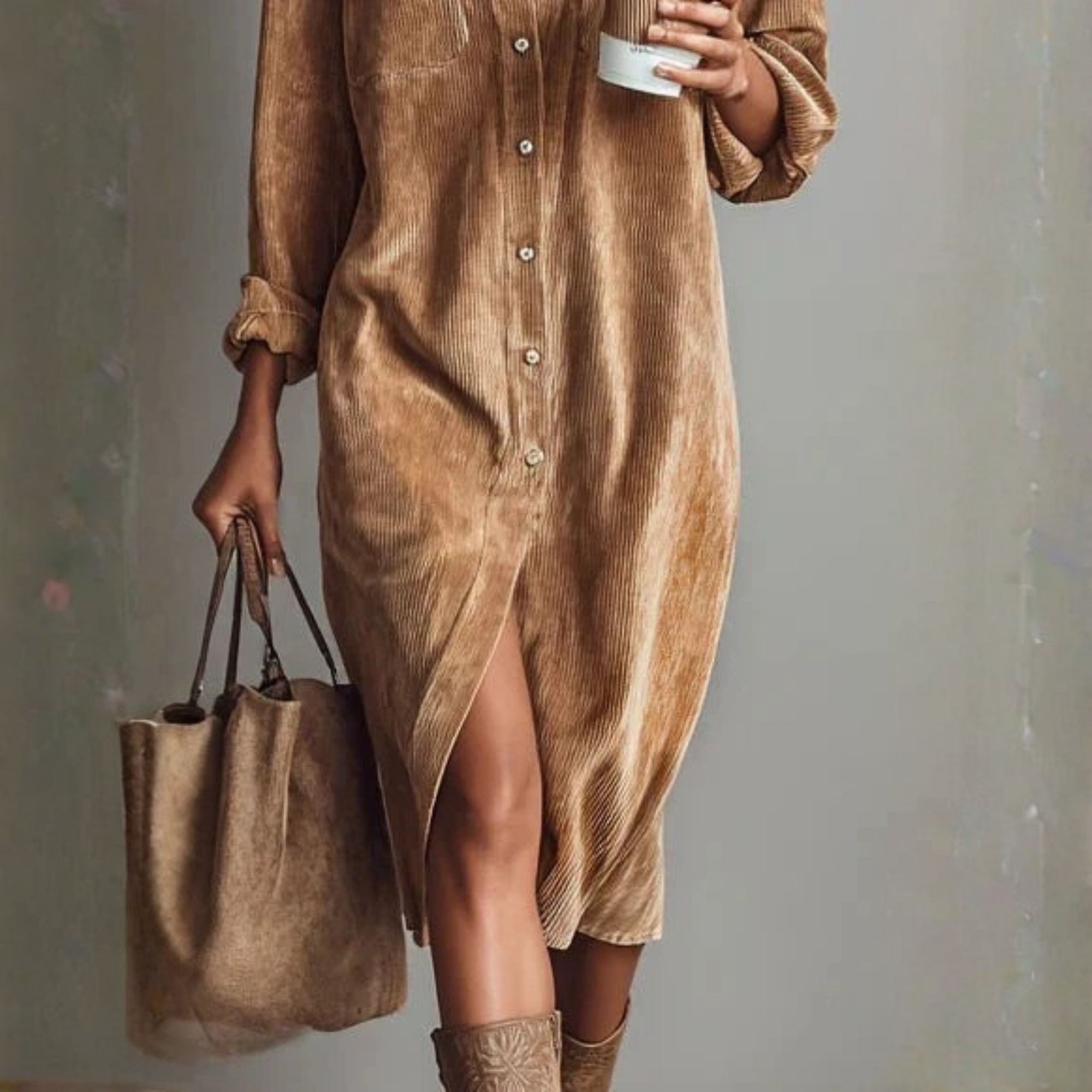 Olivia&Grace™ | Elegant and Flowing Midi Dress in Corduroy