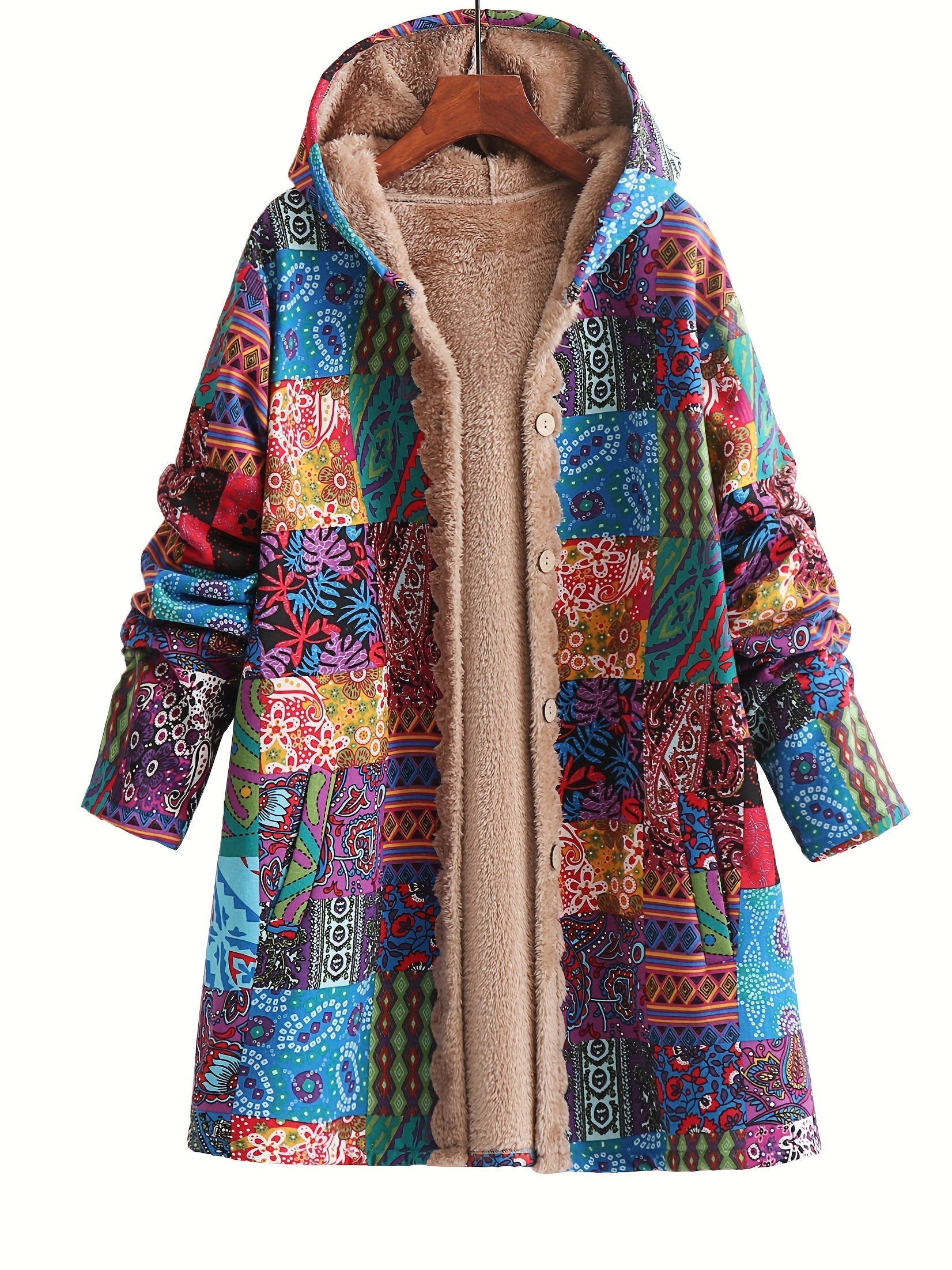 Olivia&Grace | Maribel - Patchwork Coat Boho Hooded Winter Jacket