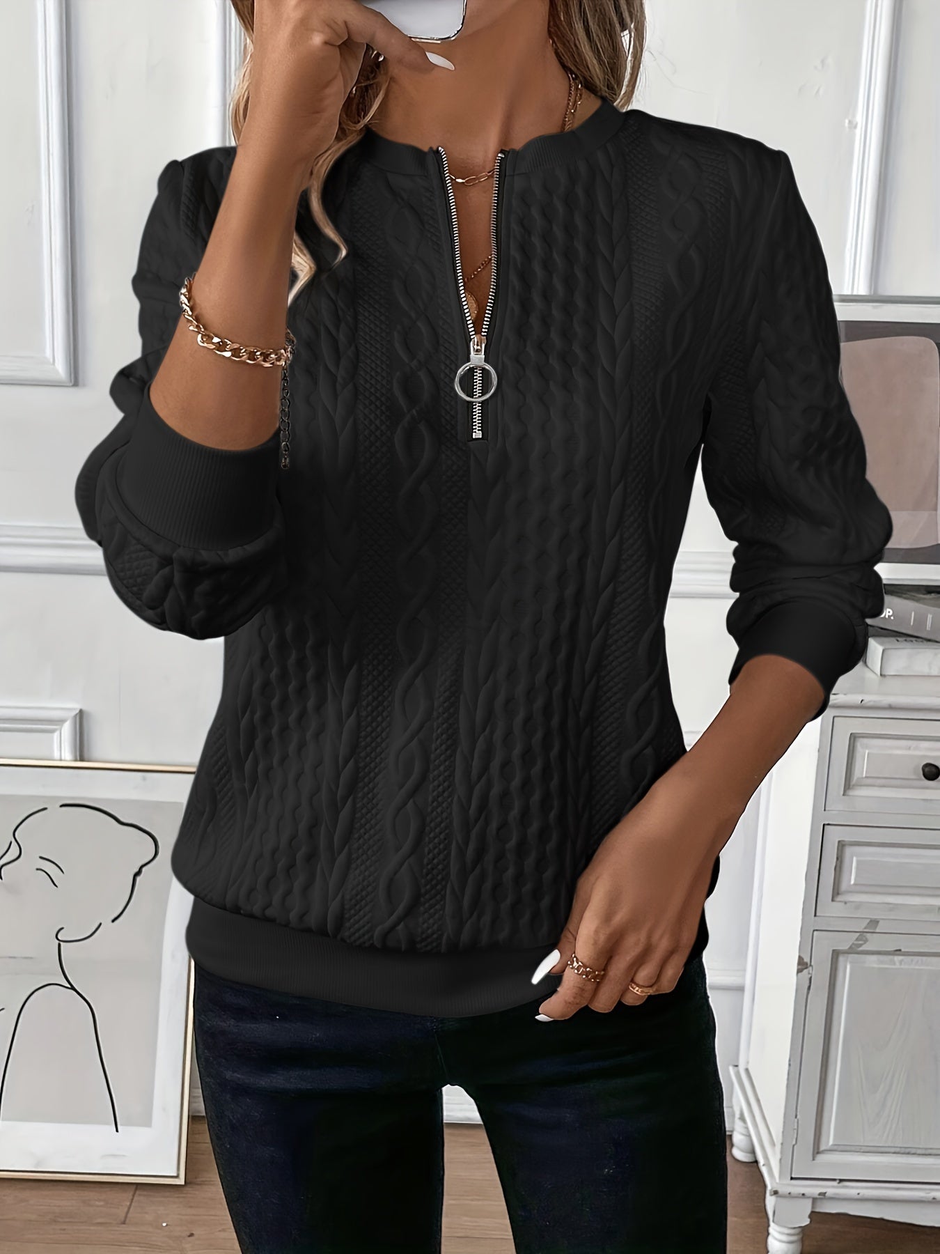 Olivia&Grace | Amalie - Ladies' zip-up cable knit jumper