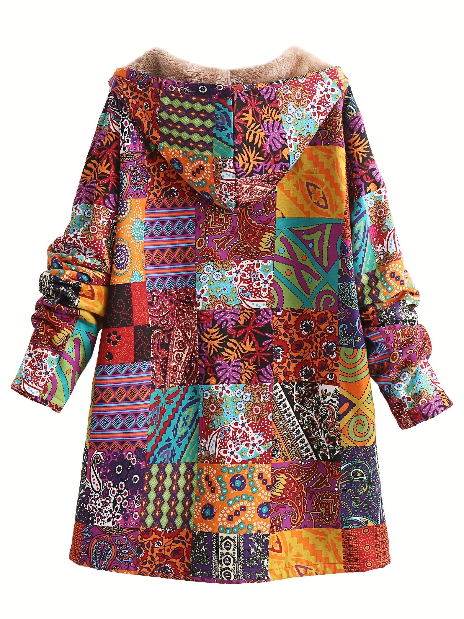 Olivia&Grace | Maribel - Patchwork Coat Boho Hooded Winter Jacket