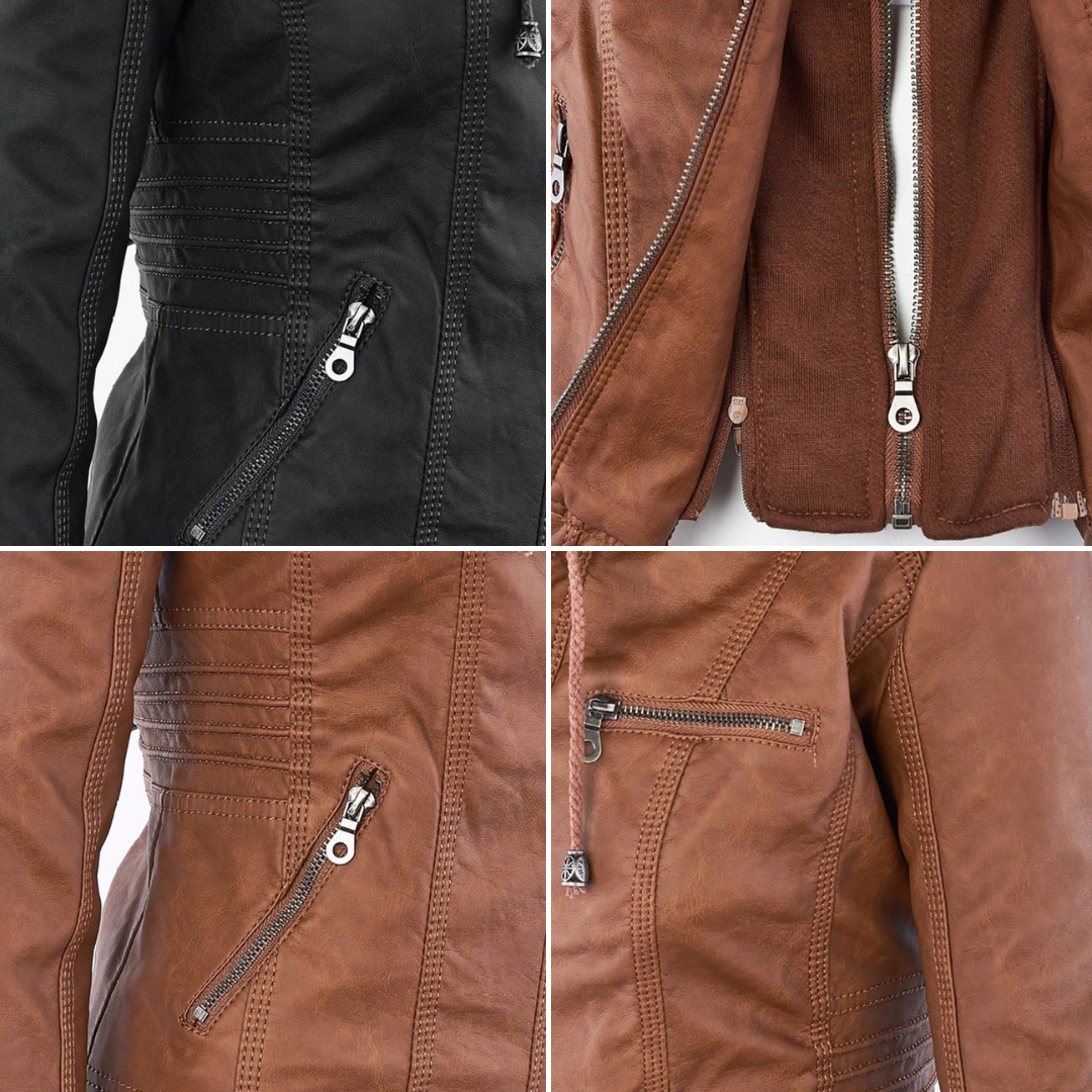 Olivia&Grace | Pia - Modern Leather Jacket with Hood