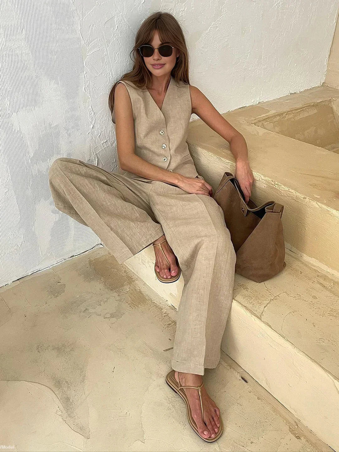 Laura® | Always Chic Cotton & Linen Pants Matching Set