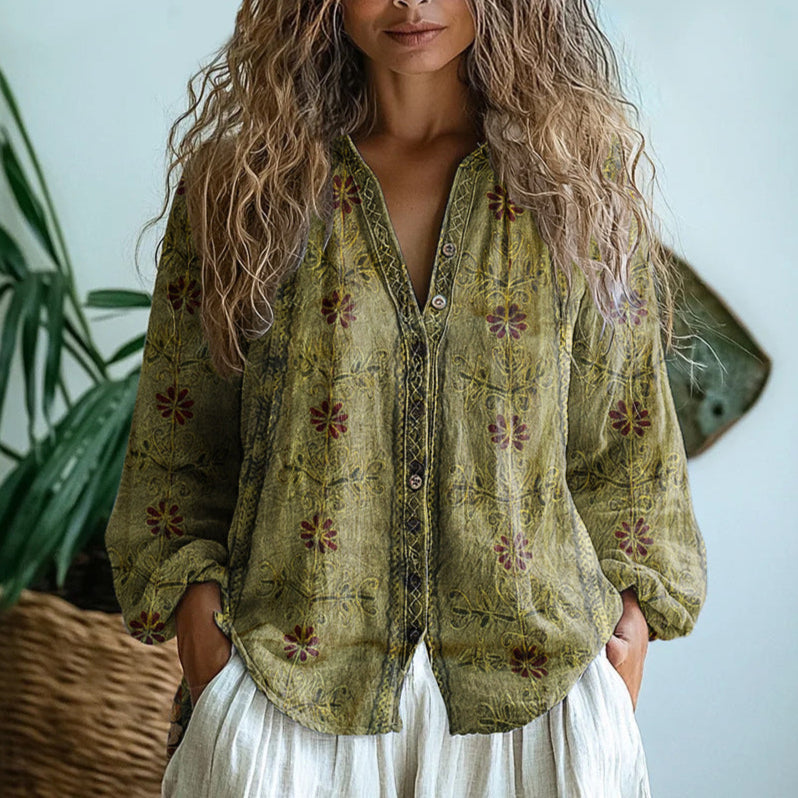 Olivia&Grace | Ambre™ - Vintage Leaf Print Blouse