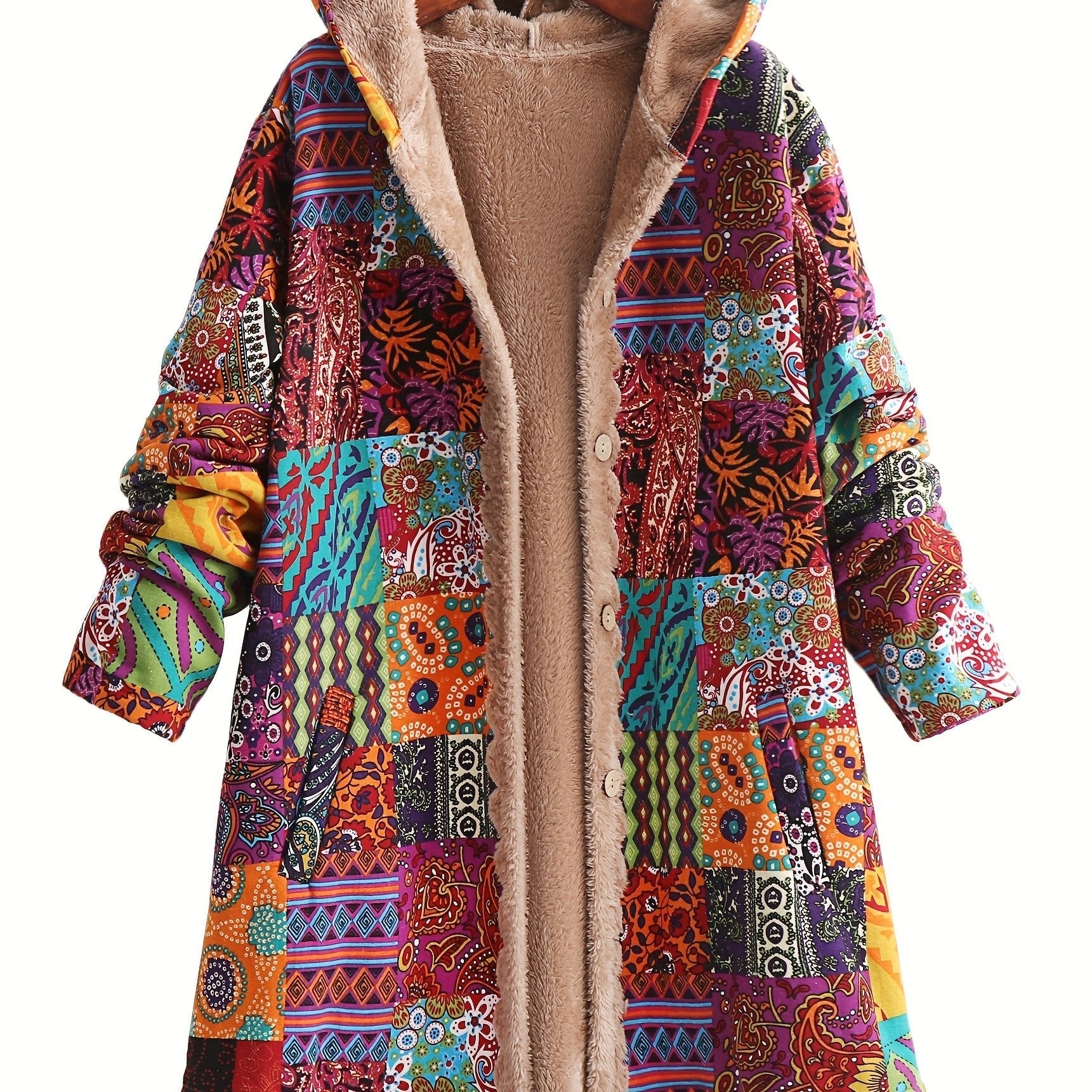 Olivia&Grace | Maribel - Patchwork Coat Boho Hooded Winter Jacket