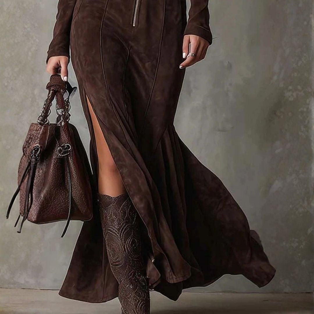 Olivia&Grace™ | Long Brown Suede Dress