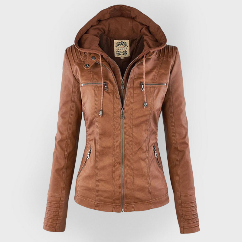 Olivia&Grace | Pia - Modern Leather Jacket with Hood