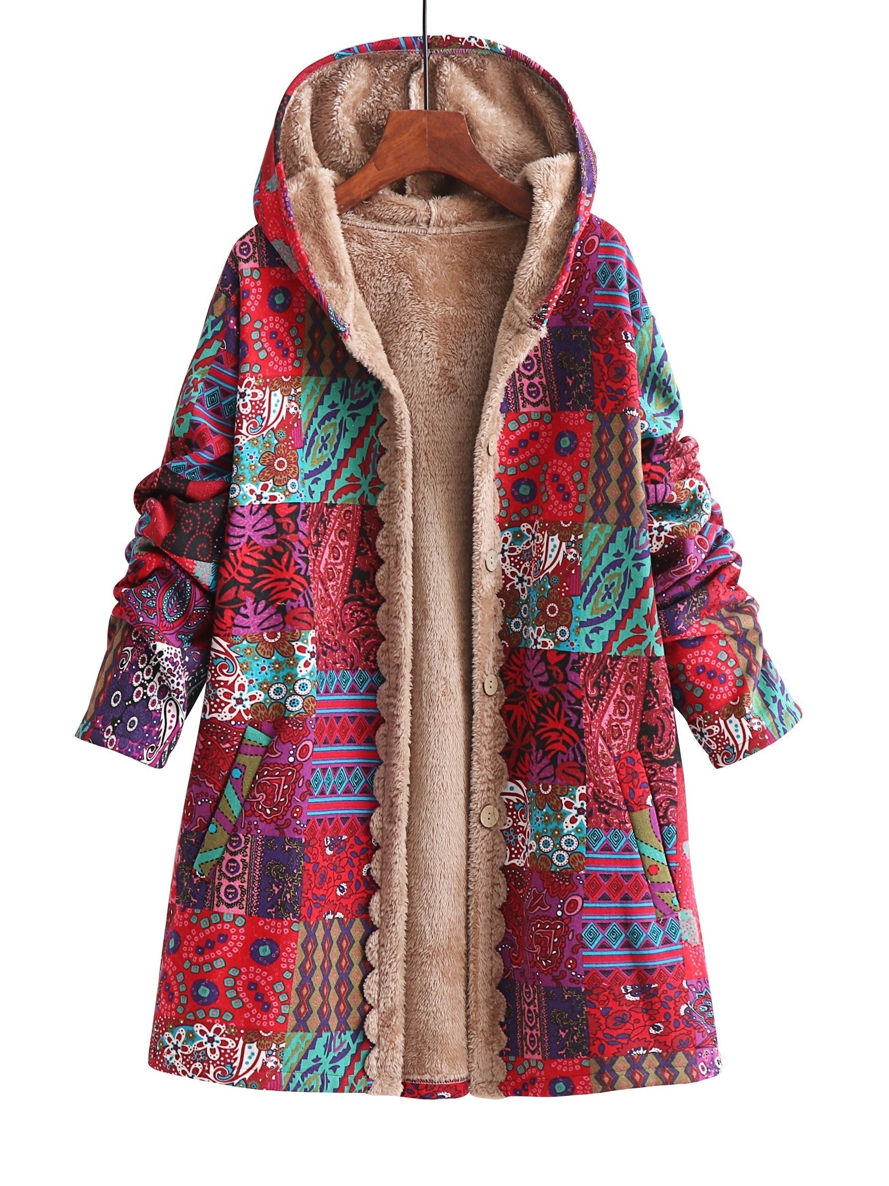 Olivia&Grace | Maribel - Patchwork Coat Boho Hooded Winter Jacket
