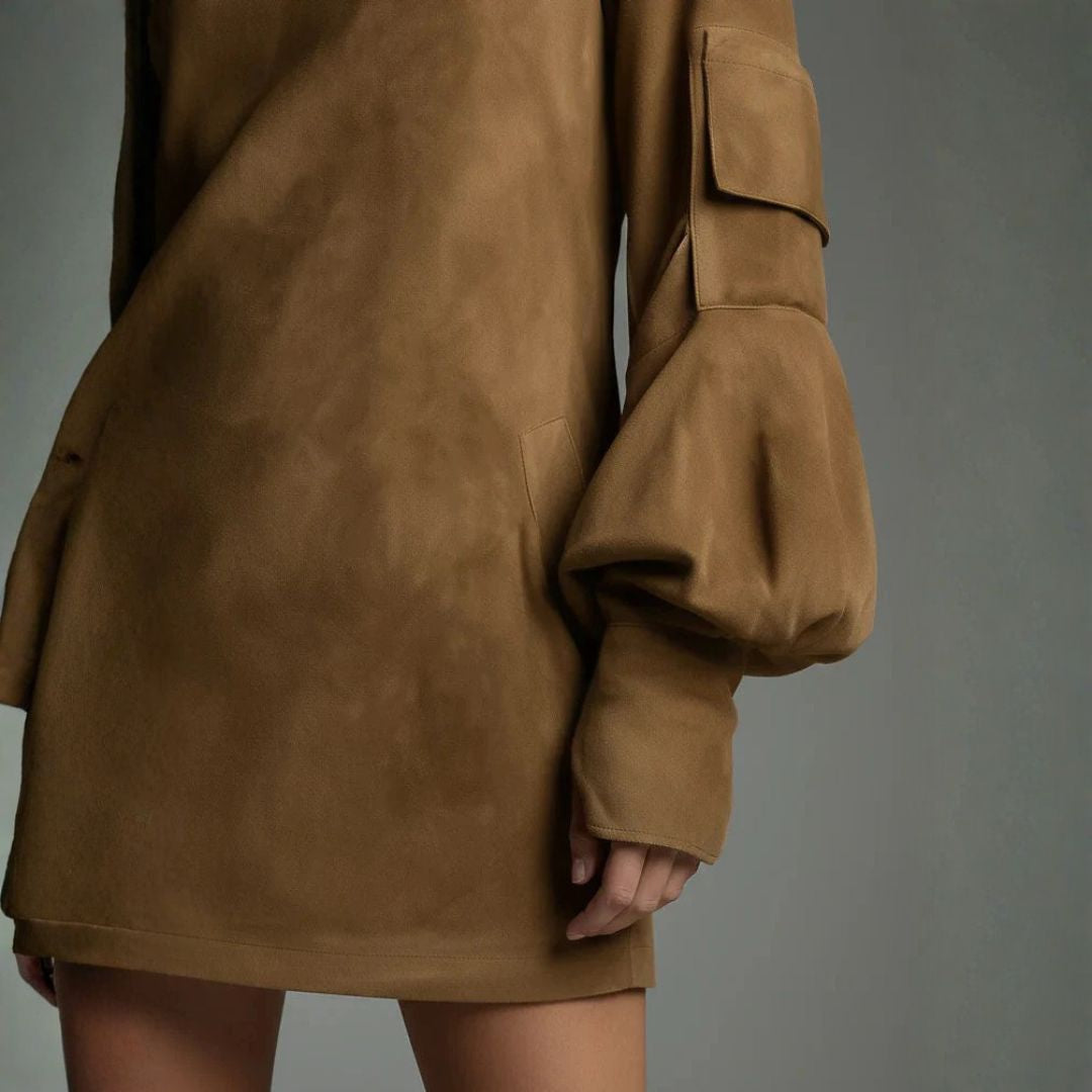 Olivia&Grace™ | Loose Suede Mini Dress with High Collar