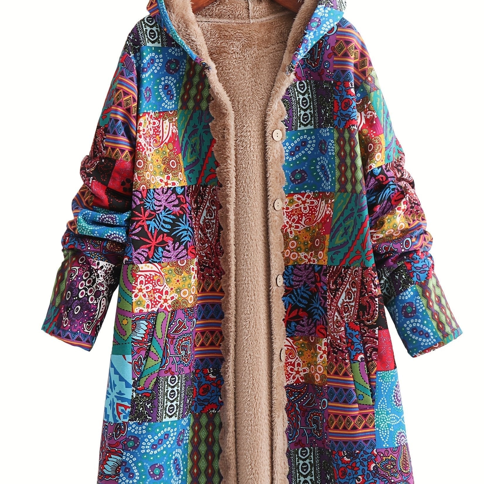 Olivia&Grace | Maribel - Patchwork Coat Boho Hooded Winter Jacket