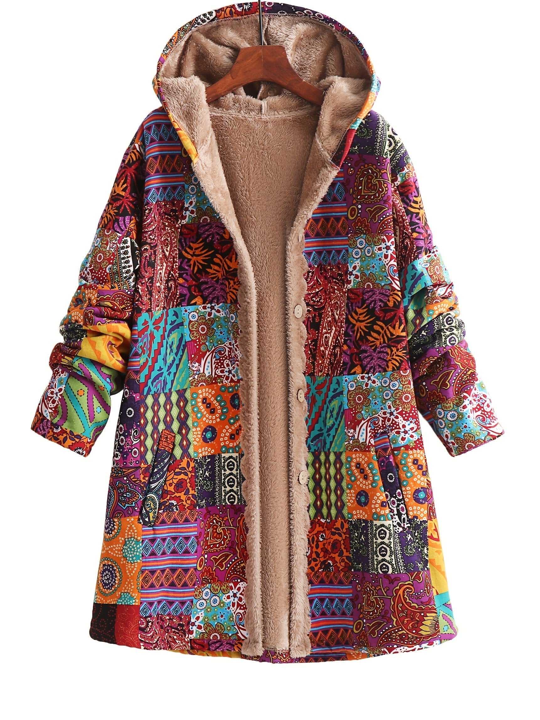 Olivia&Grace | Maribel - Patchwork Coat Boho Hooded Winter Jacket