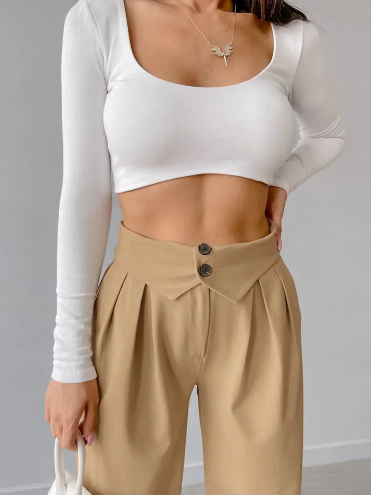 Veronika® | Street Fold Over Waistband Straight Leg Dress Pants