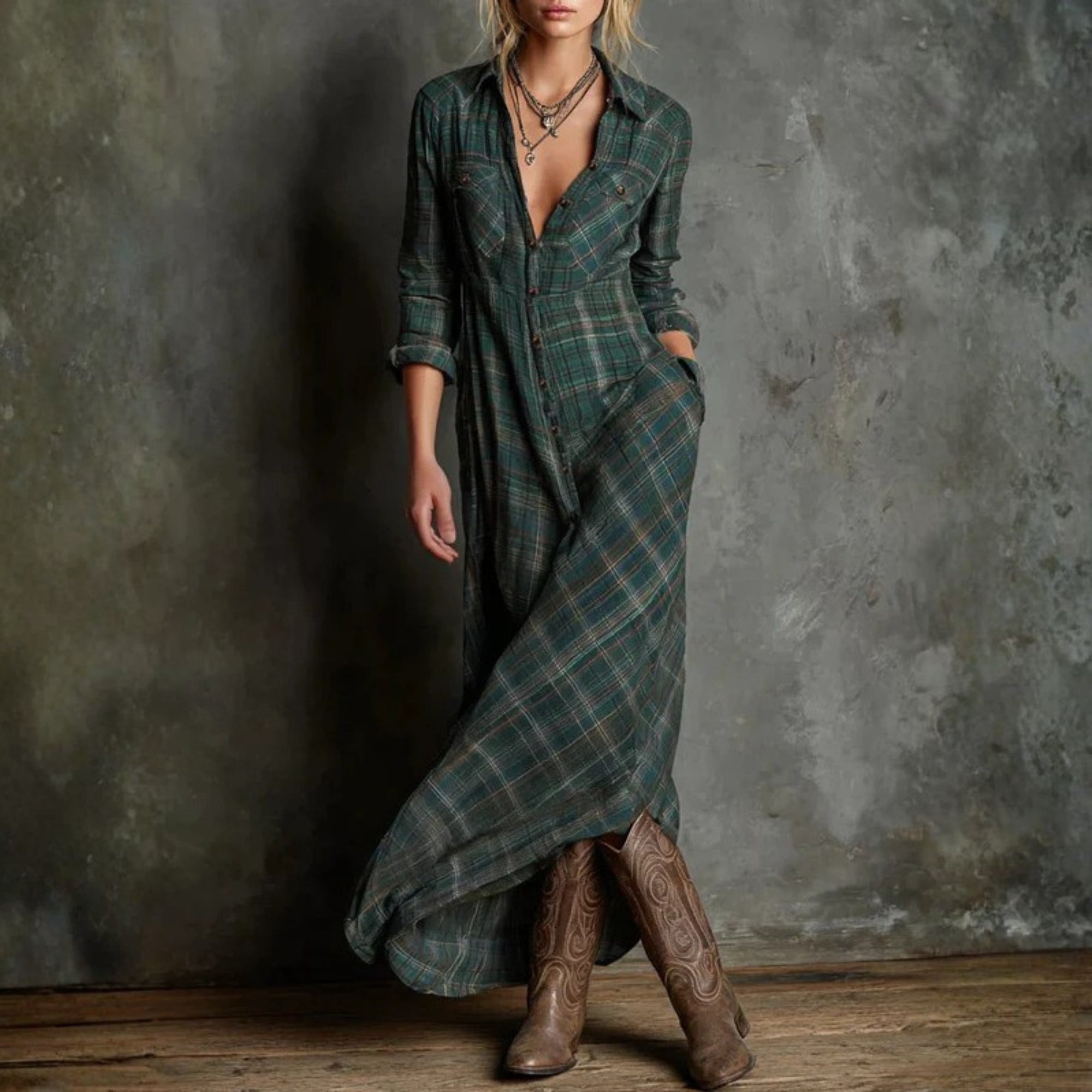 Olivia&Grace™ | Long Checked Dress