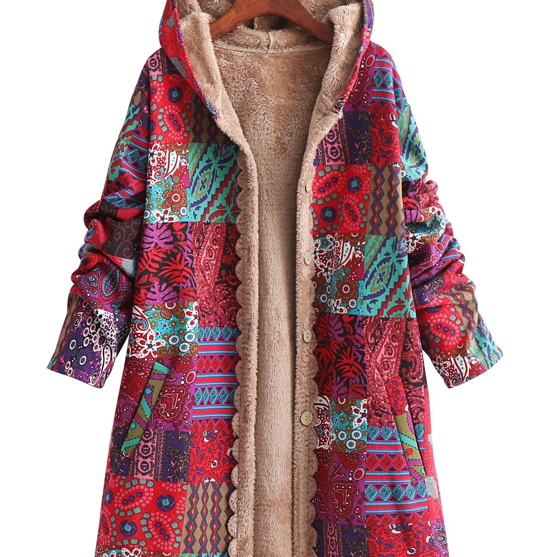 Olivia&Grace | Maribel - Patchwork Coat Boho Hooded Winter Jacket